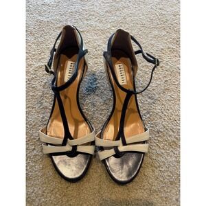 Fratelli Rossetti Womens Navy Cream Leather T-Strap Kitten Heel Sandals Italy 38